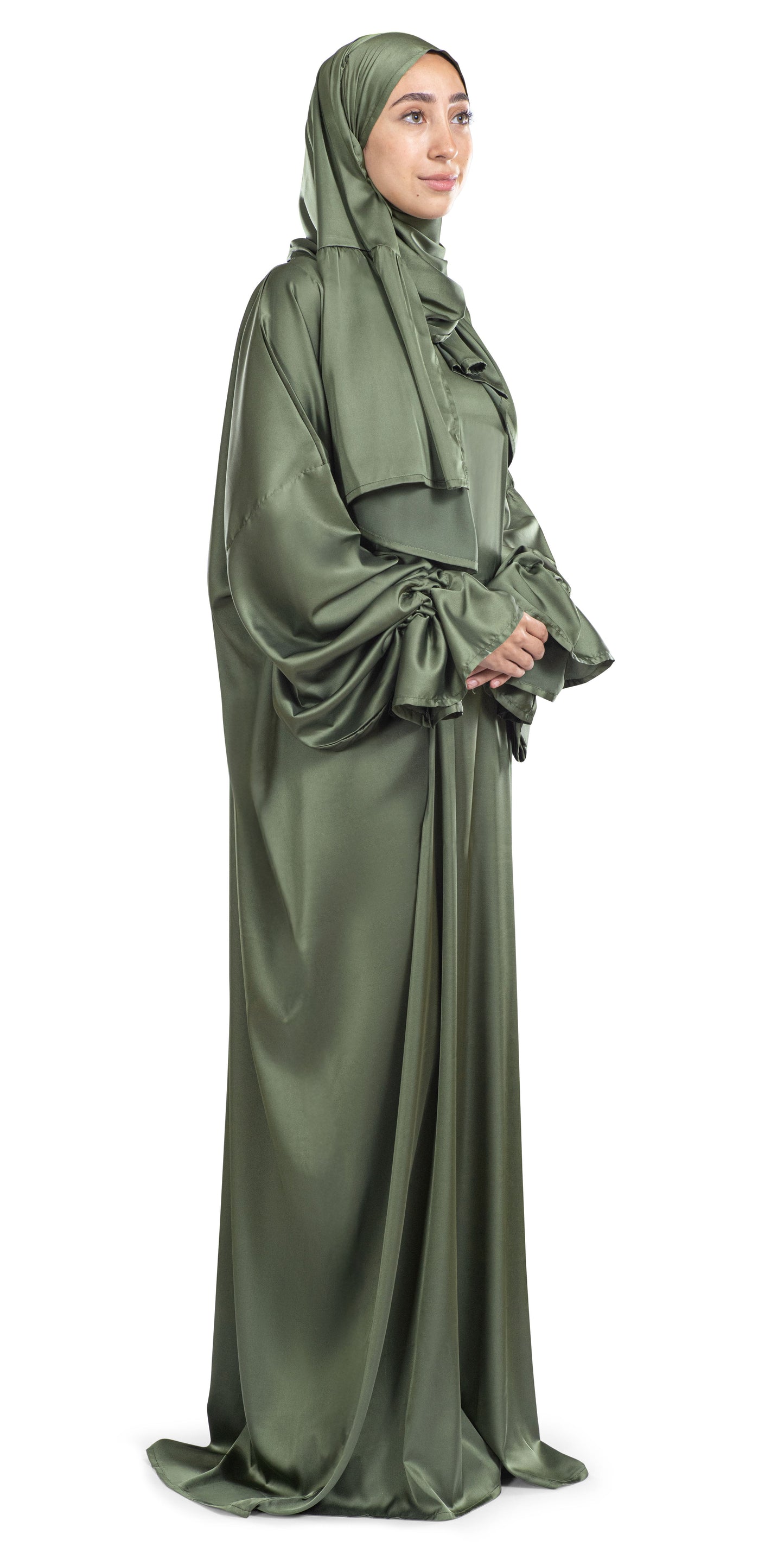 Olive Satin Islamic Prayer Wear