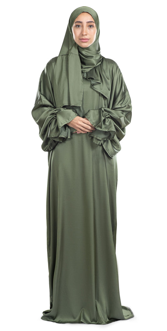 Olive Satin Islamic Prayer Wear
