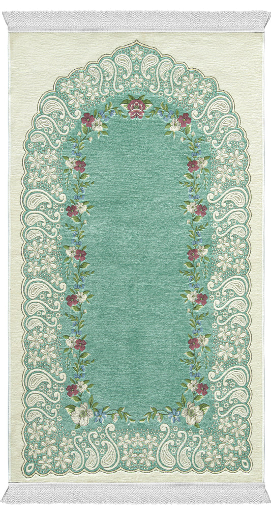 Turquoise Flowered Arch Unpadded Sejadah